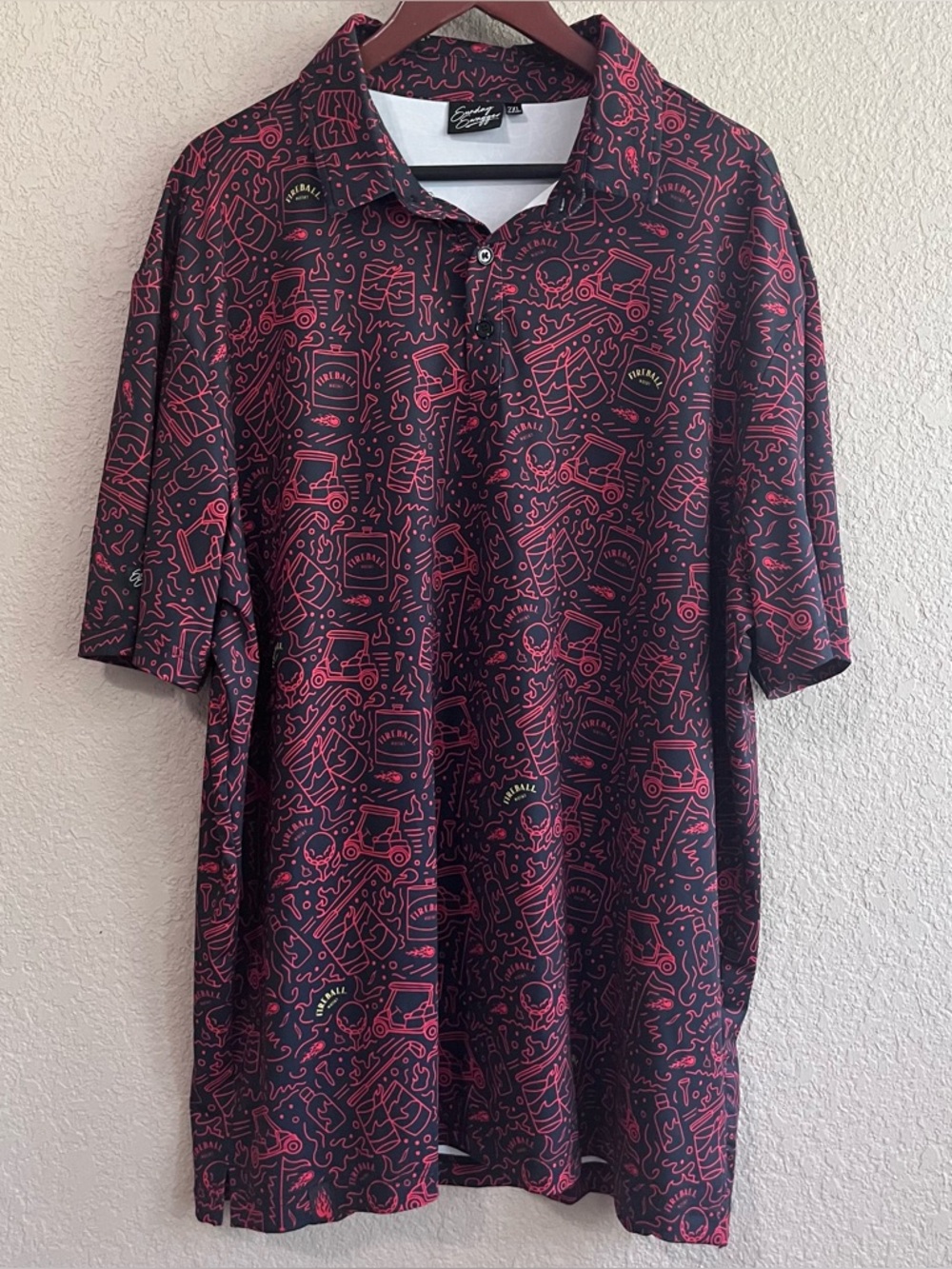Sunday Swagger Fireball Blaze Golf Polo Men's 2XL Fireball Whisky Red Black - Picture 2 of 13